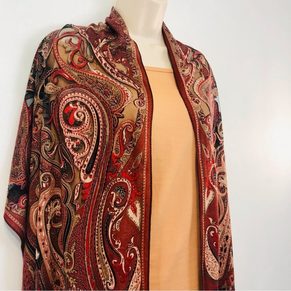 Rust Orange Black Burn Out Scarf - Picture 12 of 16